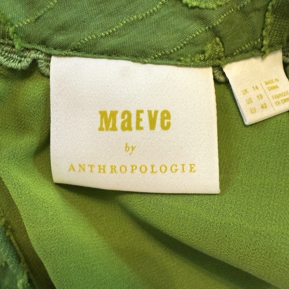 Maeve Anthropologie Women Size 10 Savannah Green Embroidered Swing Blouse Ruffle - Picture 11 of 15